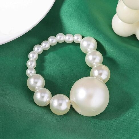 Acrylic Chunky Gold Beaded Bracelet for Women,Extra Big Round Ball Bead Chain Stretch Bracelet,Exaggerated Faux Pearl Bracelets Prom Party Jewelry in Kuwait