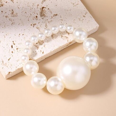 Acrylic Chunky Gold Beaded Bracelet for Women,Extra Big Round Ball Bead Chain Stretch Bracelet,Exaggerated Faux Pearl Bracelets Prom Party Jewelry in Kuwait