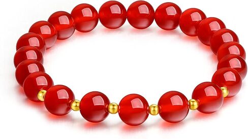 18K Gold Stretch Bracelet Agate Beaded Bracelets Healing Gemstone Beads Bangle Stackable Round Ball Charm Dainty Gold Jewelry for Women Mom Mother Birthday 7.1"/18cm C1910525 in Kuwait