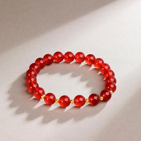 18K Gold Stretch Bracelet Agate Beaded Bracelets Healing Gemstone Beads Bangle Stackable Round Ball Charm Dainty Gold Jewelry for Women Mom Mother Birthday 7.1"/18cm C1910525 in Kuwait