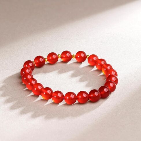 18K Gold Stretch Bracelet Agate Beaded Bracelets Healing Gemstone Beads Bangle Stackable Round Ball Charm Dainty Gold Jewelry for Women Mom Mother Birthday 7.1"/18cm C1910525 in Kuwait