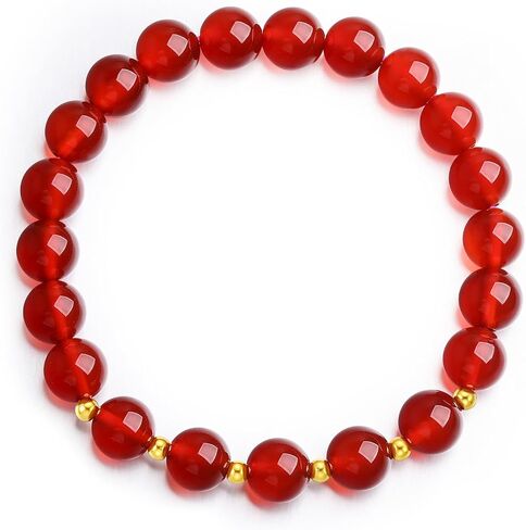 18K Gold Stretch Bracelet Agate Beaded Bracelets Healing Gemstone Beads Bangle Stackable Round Ball Charm Dainty Gold Jewelry for Women Mom Mother Birthday 7.1"/18cm C1910525 in Kuwait