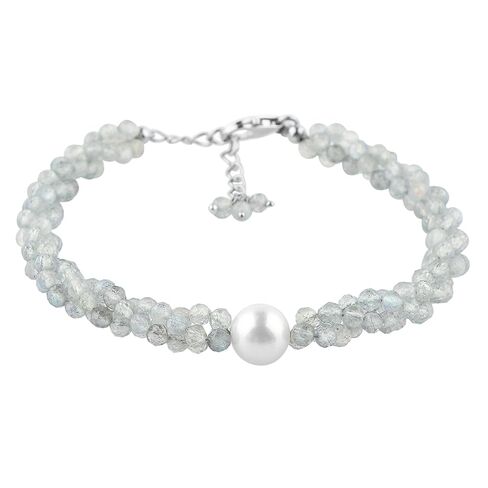 CRYSTALIS Natural Sea Aquamarine Beads Twisted Rope Bracelet with Elegant Pearl, High Grade Gemstones, Chakra Healing Stones, Gift Giving Womens Jewelry, 925 Sterling Silver Bracelet 8 inch in Kuwait