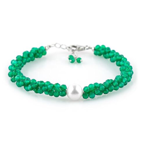 CRYSTALIS Natural Sea Aquamarine Beads Twisted Rope Bracelet with Elegant Pearl, High Grade Gemstones, Chakra Healing Stones, Gift Giving Womens Jewelry, 925 Sterling Silver Bracelet 8 inch in Kuwait