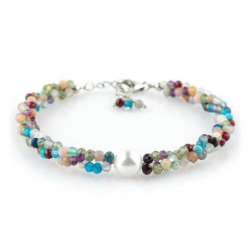 CRYSTALIS Natural Sea Aquamarine Beads Twisted Rope Bracelet with Elegant Pearl, High Grade Gemstones, Chakra Healing Stones, Gift Giving Womens Jewelry, 925 Sterling Silver Bracelet 8 inch in Kuwait