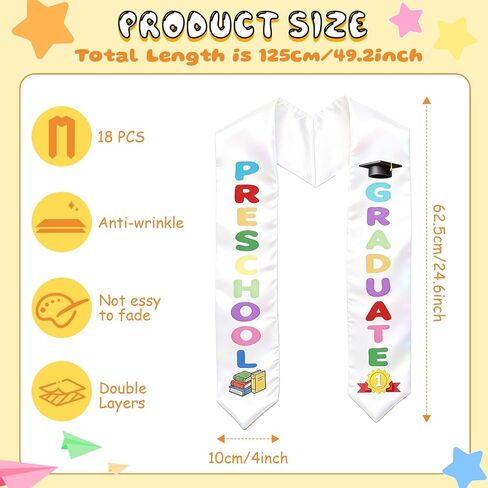 JATEBI 18 PCS Preschool Graduation Stole Kids Graduate Sash 2026 Kindergarten Gifts Unisex Grad Sash in Kuwait