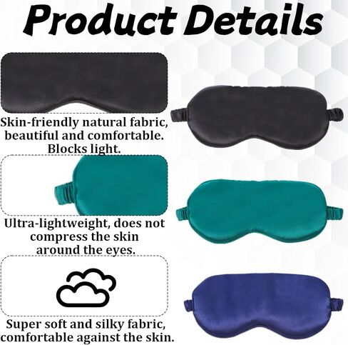 3 Pcs Silk Sleep Mask, Smooth Soft Satin Eye Covers, Sleeping Eye Mask, Elastic Blackout Sleep Mask & Blindfold for Full Night's Sleep,Travel and Nap (Dark Green) in Kuwait