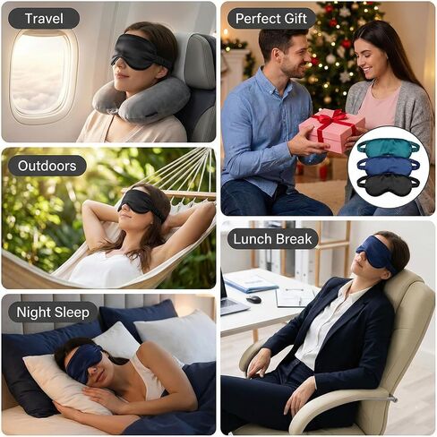 3 Pcs Silk Sleep Mask, Smooth Soft Satin Eye Covers, Sleeping Eye Mask, Elastic Blackout Sleep Mask & Blindfold for Full Night's Sleep,Travel and Nap (Dark Green) in Kuwait