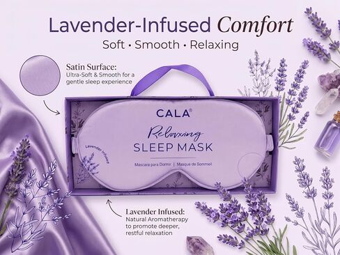 Cala Lavender Infused Relaxing Silk Sleep Mask, Soft Breathable Eye Mask for Sleeping, 100% Light Blocking Night Blindfold Eye Cover with Adjustable Strap for Men, Women, Nap, Travel in Saudi Arabia