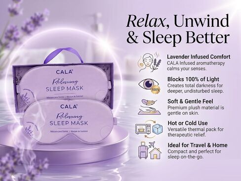 Cala Lavender Infused Relaxing Silk Sleep Mask, Soft Breathable Eye Mask for Sleeping, 100% Light Blocking Night Blindfold Eye Cover with Adjustable Strap for Men, Women, Nap, Travel in Saudi Arabia