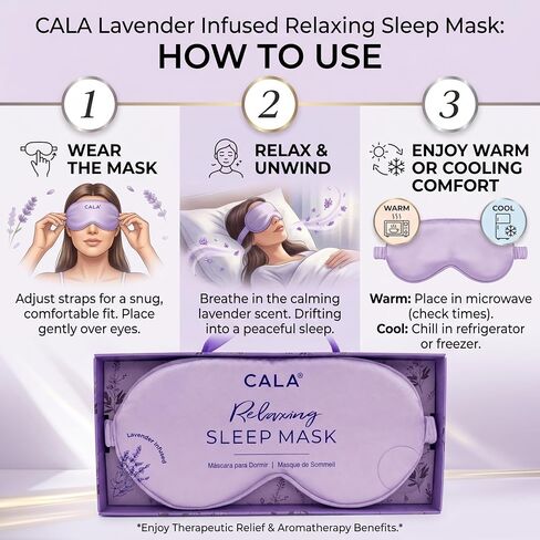 Cala Lavender Infused Relaxing Silk Sleep Mask, Soft Breathable Eye Mask for Sleeping, 100% Light Blocking Night Blindfold Eye Cover with Adjustable Strap for Men, Women, Nap, Travel in Saudi Arabia