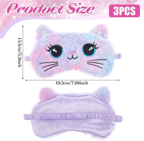 Kids Sleep Mask, 3 Pcs Cute Cat Sleeping Eye Mask Colorful Soft Plush Eye Covers for Sleeping Comfortable Funny Animal Night EyeMasks for Women Girls Home Travel in Saudi Arabia