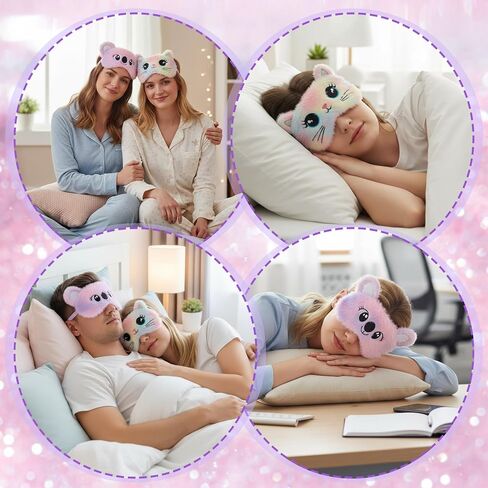 Kids Sleep Mask, 3 Pcs Cute Cat Sleeping Eye Mask Colorful Soft Plush Eye Covers for Sleeping Comfortable Funny Animal Night EyeMasks for Women Girls Home Travel in Saudi Arabia