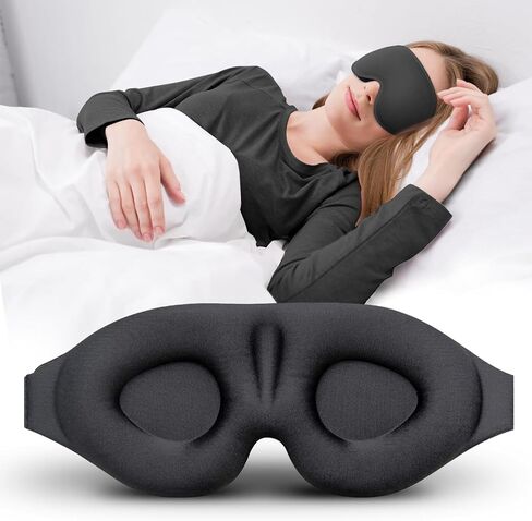 Sleep Mask for Side Sleeper with Adjustable Strap, Complete Light Blocking 3D Sleeping Eye Mask for Total Blackout, Soft & Breathable for Travel Office Home Use, Black in Kuwait