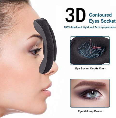 Sleep Mask for Side Sleeper with Adjustable Strap, Complete Light Blocking 3D Sleeping Eye Mask for Total Blackout, Soft & Breathable for Travel Office Home Use, Black in Kuwait