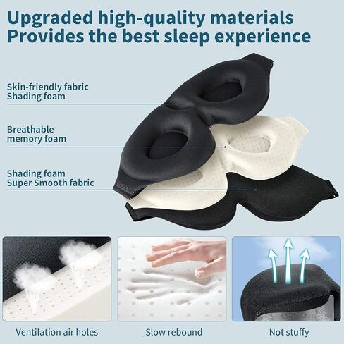 Sleep Mask for Side Sleeper with Adjustable Strap, Complete Light Blocking 3D Sleeping Eye Mask for Total Blackout, Soft & Breathable for Travel Office Home Use, Black in Kuwait