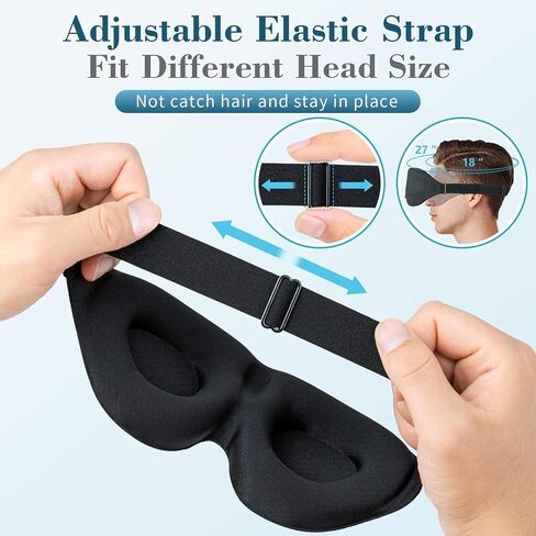 Sleep Mask for Side Sleeper with Adjustable Strap, Complete Light Blocking 3D Sleeping Eye Mask for Total Blackout, Soft & Breathable for Travel Office Home Use, Black in Kuwait
