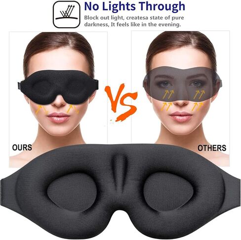 Sleep Mask for Side Sleeper with Adjustable Strap, Complete Light Blocking 3D Sleeping Eye Mask for Total Blackout, Soft & Breathable for Travel Office Home Use, Black in Kuwait