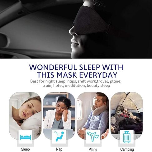 Sleep Mask for Side Sleeper with Adjustable Strap, Complete Light Blocking 3D Sleeping Eye Mask for Total Blackout, Soft & Breathable for Travel Office Home Use, Black in Kuwait