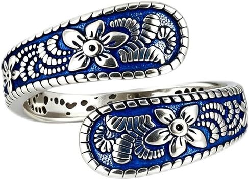 Vintage Flower Ring for Women, 14K Gold Plated & Silver Spoon Ring Adjustable Flroal Carving Jewelry Unique Boho Open Ring for Her Gift in Saudi Arabia