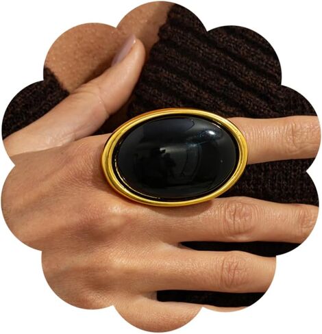 Vintage Black Red Agate Ring for Women Big Minimalist Open Promise Rings Trendy Statement Oval Ring 80/90s Costume Jewelry in Saudi Arabia
