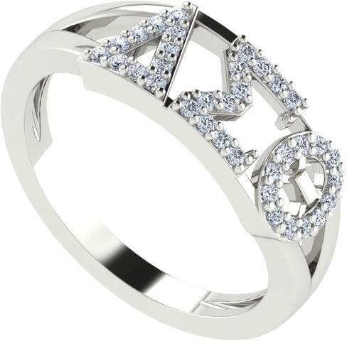Delta Sigma Theta Rings for Women,Sterling Silver Horizontal Letter Ring with White Cubic Zirconia(DSTR001-White) in Saudi Arabia