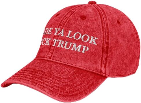 Made Ya Look Fuck Trump Hat - Anti Trump Embroidered Adjustable Vintage Cotton Twill Cap in Kuwait
