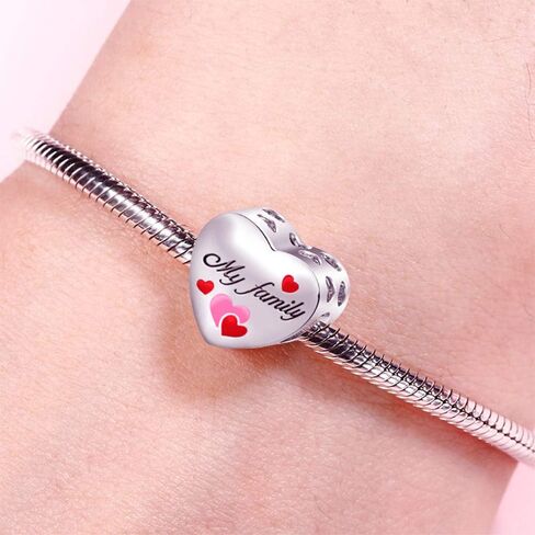 GNOCE Family Heart Custom Photo Charm Bead S925 Sterling Silver Love My Family Personalized Picture Charm fit Bracelet Necklace for Family Wife Daughter in Kuwait