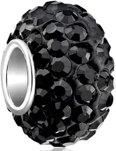 925 Sterling Silver Black Simulated Birthstone Charms Synthetic Crystal Bead For Bracelets in Kuwait