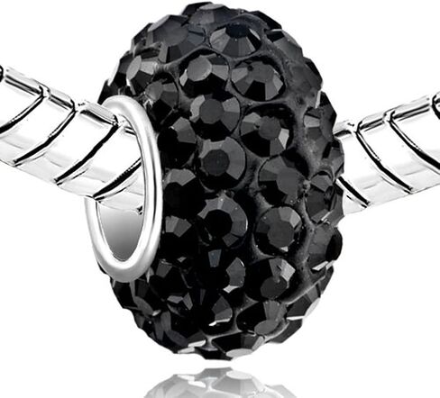 925 Sterling Silver Black Simulated Birthstone Charms Synthetic Crystal Bead For Bracelets in Kuwait