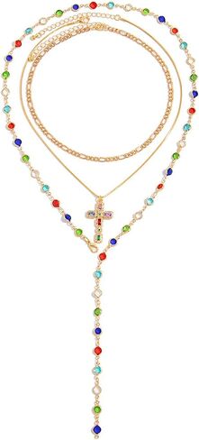 Colorful Crystal Necklace for Women,Rhinestone Cross Clavicle Chain Necklace,Summer Layered Neck Chain Jewelry,Wedding Bridal Rhinestone Jewelry in Kuwait
