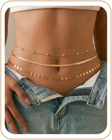 Hypoallergenic Waterproof 18K Gold Body Chain: Dainty 316L Surgical Stainless Steel Jewelry for Women Fashion, Cute Belly Waist Chain for Chest Stomach Hip Bikini Belt in Saudi Arabia