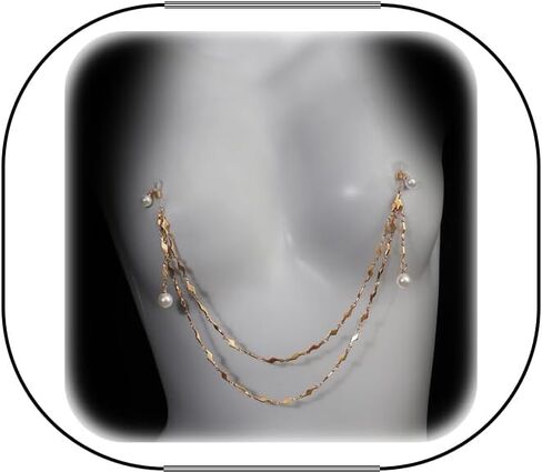 Sexy Pearl Tassel Non Piercing Nipple Chain Jewelry for Women Double Layered Pearl Chest Chain Festival Rave Party Nipple Body Jewelry in Kuwait
