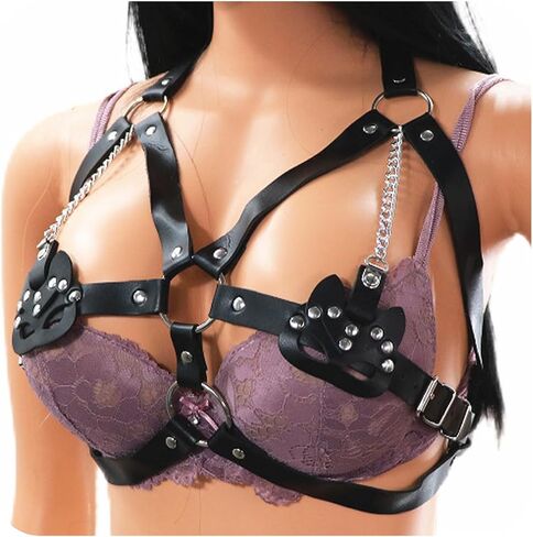 Punk Adjustable Chest Chain for Women- Gothic Faux Leather Chest Harness & Waist Body Chain Bra Belt for Women in Kuwait