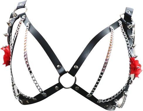 Punk Adjustable Chest Chain for Women- Gothic Faux Leather Chest Harness & Waist Body Chain Bra Belt for Women in Kuwait