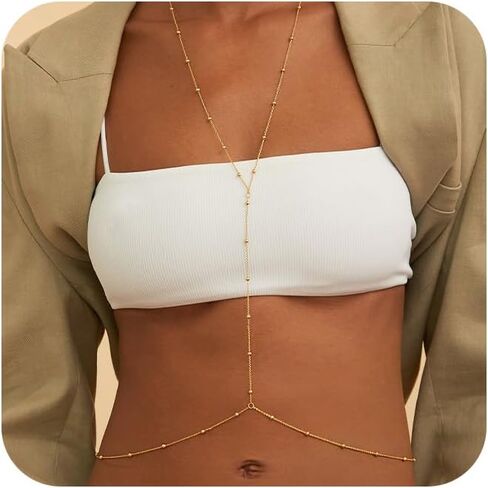Sexy Body Chain for Women 14K Gold Plated Dainty Trendy Waist Beads Belly Chain Plus Size Stomach Adjustable Gold Belt Chain Summer Beach Jewelry in Saudi Arabia