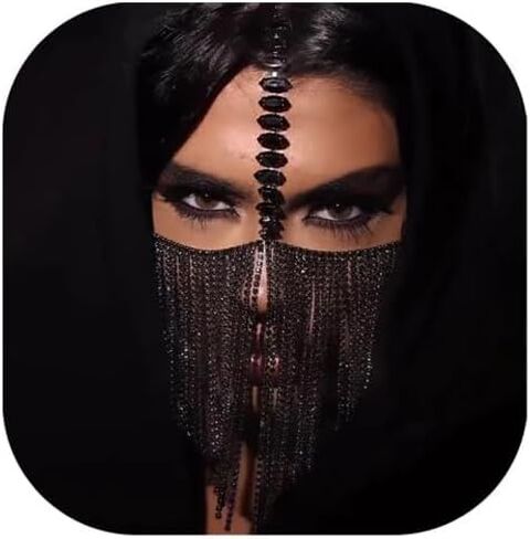 Rhinestone Fringe Mask Face Chain for Women -Bling Crystal Tassel Masquerade Headpiece Veils Face Jewelry for Halloween Rave Nightclub Costume in Kuwait