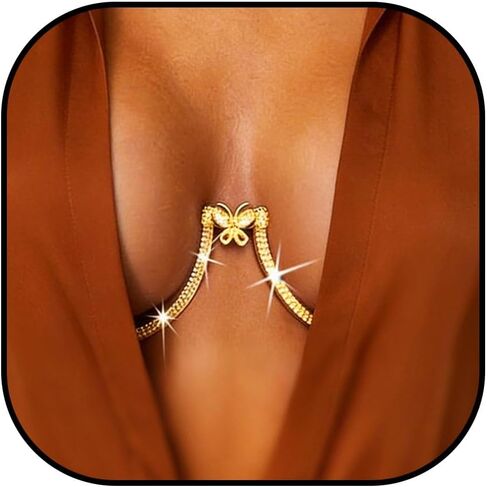 YONAMIX Rhinestone Chest Bracket Bra Chain Jewelry Gold Butterfly Body Chains for Women in Saudi Arabia