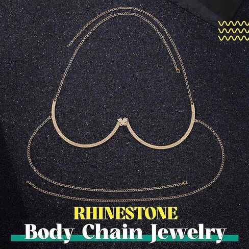 YONAMIX Rhinestone Chest Bracket Bra Chain Jewelry Gold Butterfly Body Chains for Women in Saudi Arabia
