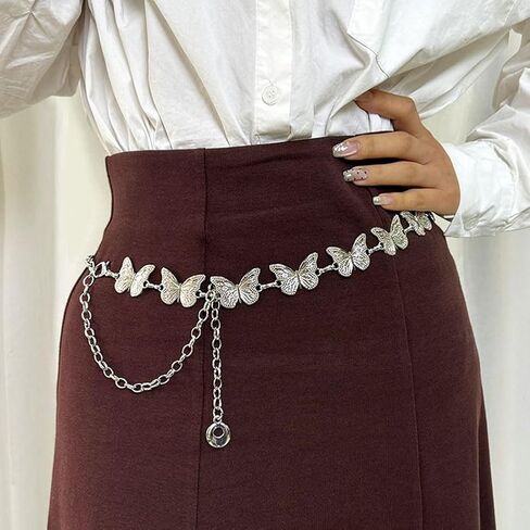 Butterfly Waist Chain Belt For Women'S Adjustable Silver Metal Heart Link Belt Y2k Boho Body Chain For Dresses Skirts Jeans in Kuwait