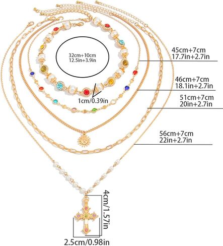 Colorful Rhinestone Pearl Choker Necklace,Festival Rave Multi Layered Crystal Cross Pendant Chest Chain Jewelry Long Tassel Pearl Sunflower Clavicle Chain Necklace for Women in Kuwait