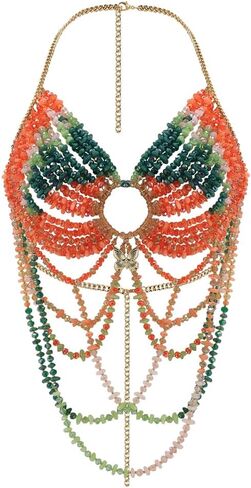Women's Layered Beaded Halter Bikini Top Sleeveless Backless Beach Cover Up Tops Bra Body Chain Handmade Accessories in Saudi Arabia