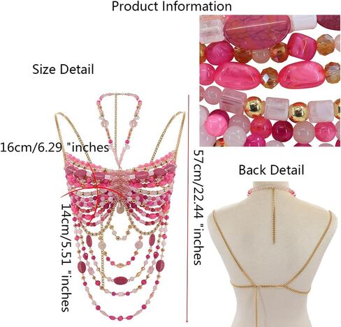 Women's Layered Beaded Halter Bikini Top Sleeveless Backless Beach Cover Up Tops Bra Body Chain Handmade Accessories in Kuwait