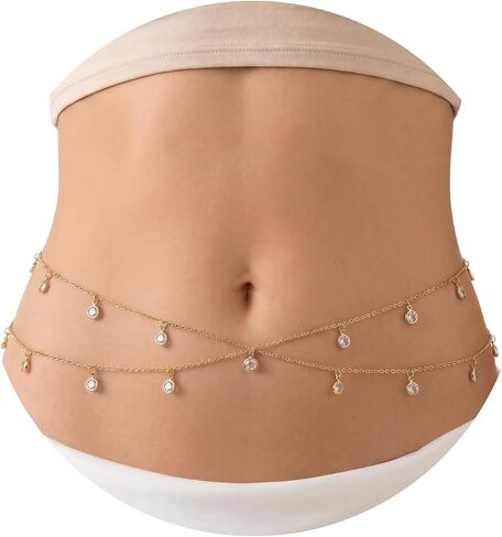 Gold Belly Waist Chain for Women | Layered Belly 14K Gold Plated Chain Adjustable Bikini Belly Beads Body Chain Waterproof | Jewelry Gift in Saudi Arabia