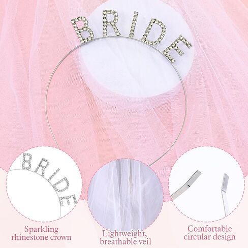 3pcs Veil For Bachelorette Party - Bride Headband With Brides Sash And Wedding Veil Set For Bridal Shower Accessories, Perfect Gift And Favor in Kuwait