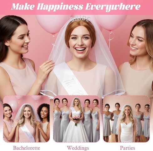 3pcs Veil For Bachelorette Party - Bride Headband With Brides Sash And Wedding Veil Set For Bridal Shower Accessories, Perfect Gift And Favor in Kuwait