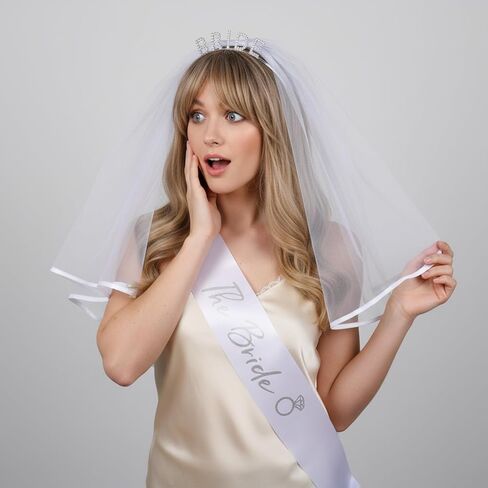 3pcs Veil For Bachelorette Party - Bride Headband With Brides Sash And Wedding Veil Set For Bridal Shower Accessories, Perfect Gift And Favor in Kuwait