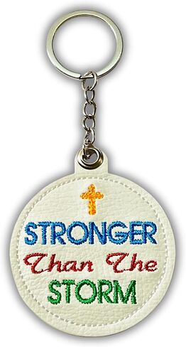 Handmade Jesus Keychain Pink PU Leather Embroidered Inspirational Quote Bag Charm, Christian Faith Keychain in Saudi Arabia