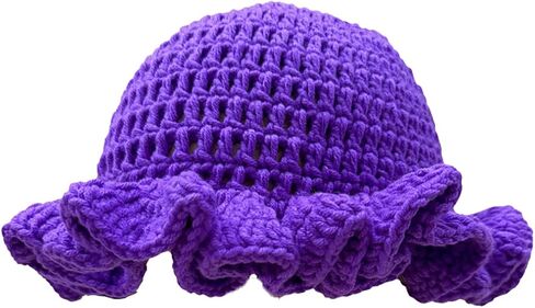 Crochet Bucket Hat for Women Comfy Knitted Floppy Cap Fashion Handmade Beanies Breathable Ruffle Brim Bonnet Hat in Kuwait