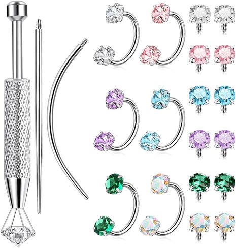 ONESING 18G Horseshoe Nose Rings for Women Surgical Steel Double Gem Half Nose Rings Hoops Internally Threaded Cartilage Helix Tragus Eyebrow Lip Nose Piercings Jewelry for Women Men Silver/Gold in Kuwait